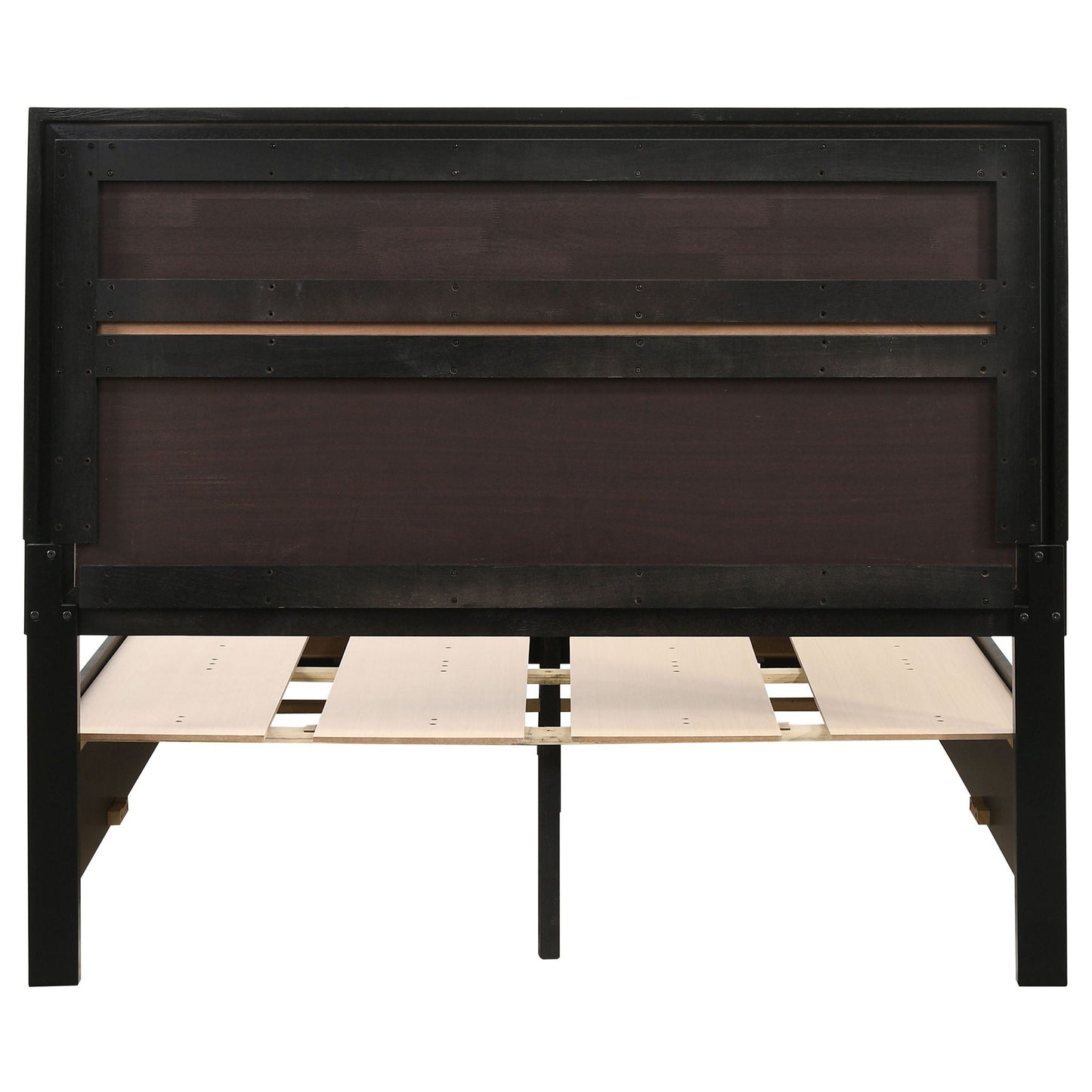 Urbana storage panel bed frame in black with exposed wood slats and metal screws on Tampa Home & Garden Store