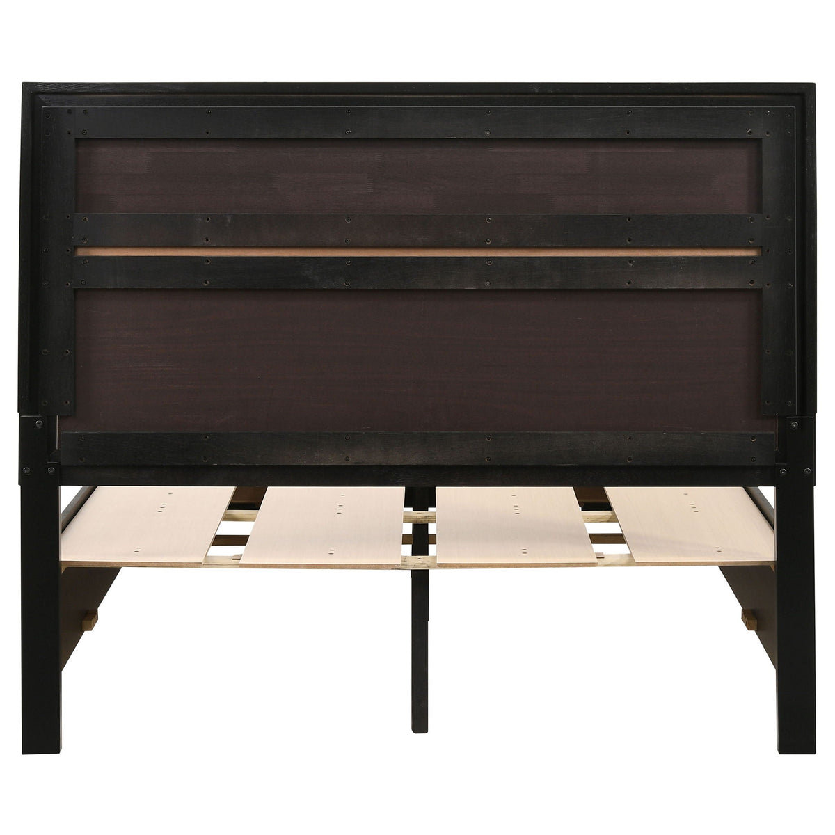 Urbana storage panel bed frame in black with exposed wood slats and metal screws on Tampa Home & Garden Store