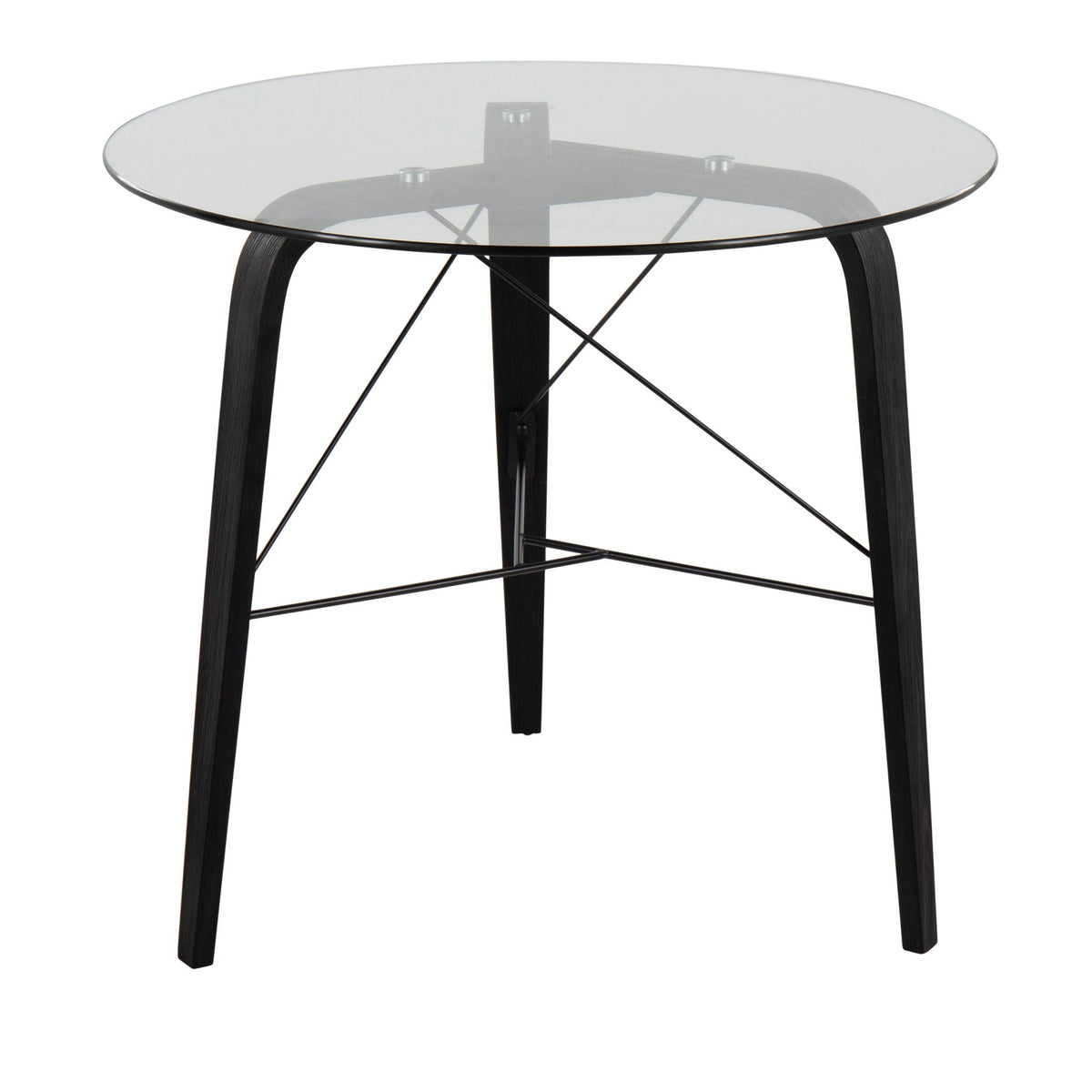 Contemporary round dinette table with tempered glass top and dark brown legs on Tampa Home & Garden Store