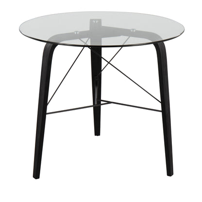 Contemporary round dinette table with tempered glass top and dark brown legs on Tampa Home & Garden Store