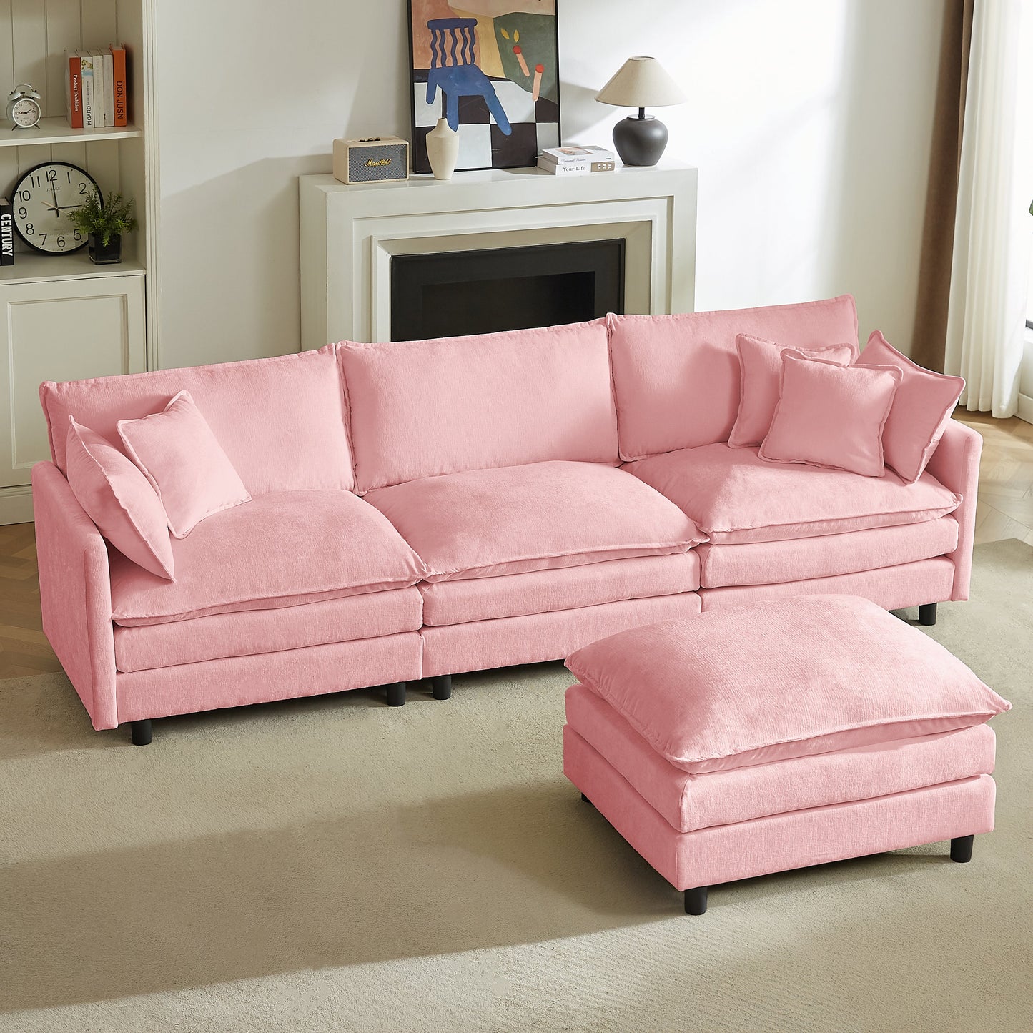 L Shaped Modular Sectional Sofa and Ottoman