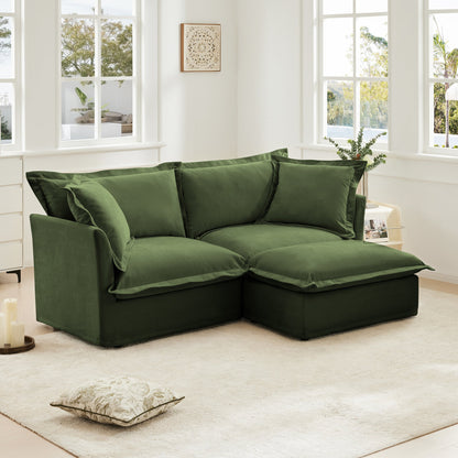 Slipcovered Two Seater Sofa and Chenille Ottoman