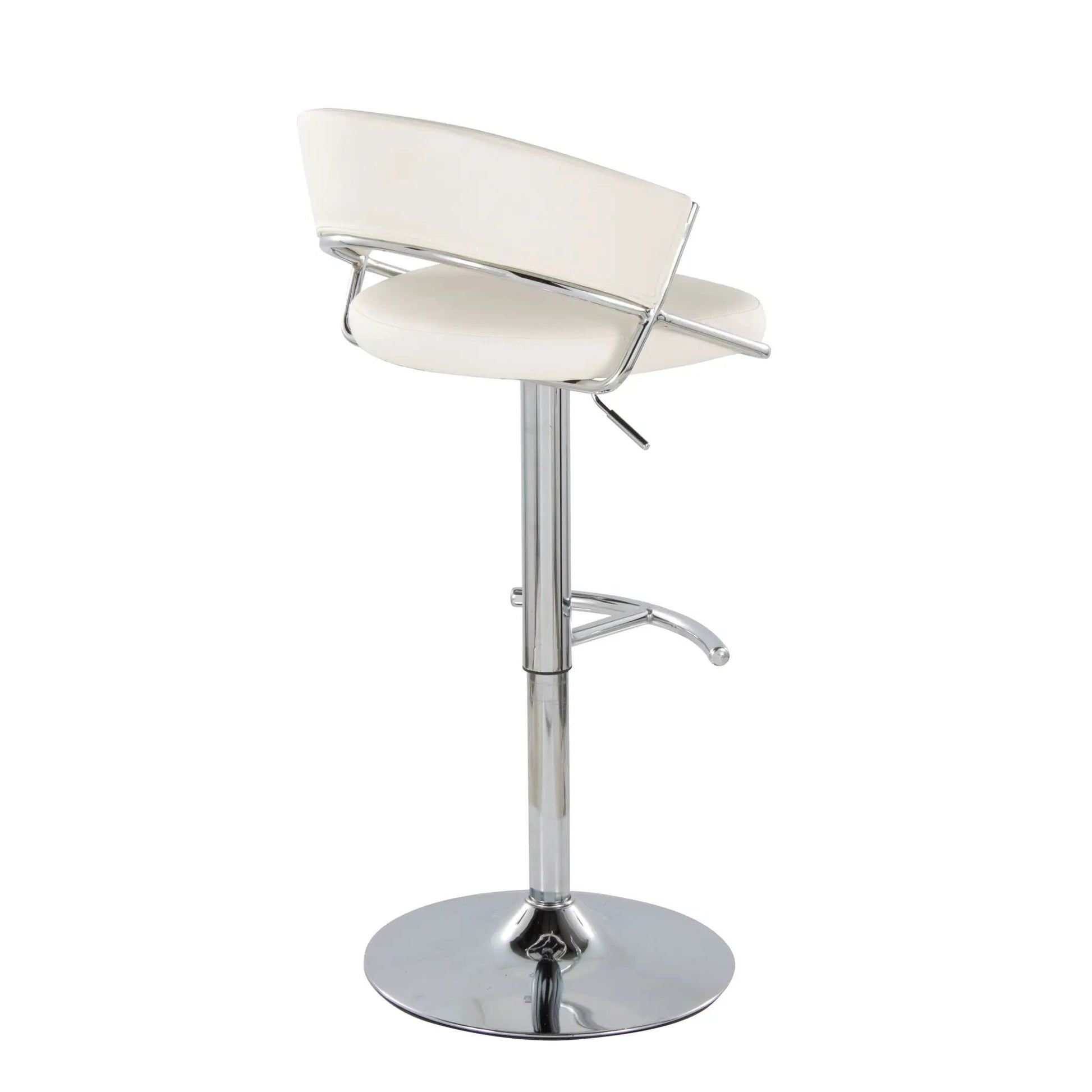Jie adjustable barstool set of 2, white upholstered seats with swivel and rounded T-foot chrome base on Tampa Home & Garden Store