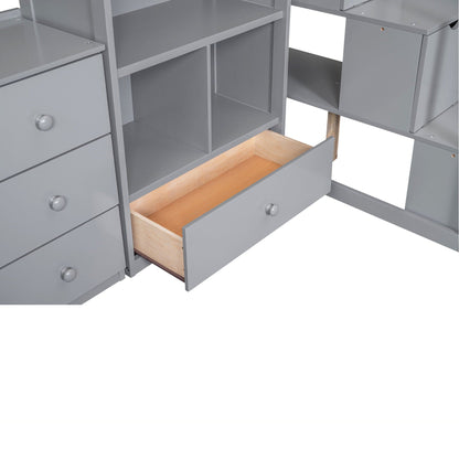 Loft Bed with L-shaped Desk gray finish by HouseOfZazla with drawers and storage cabinet on Tampa Home & Garden Store