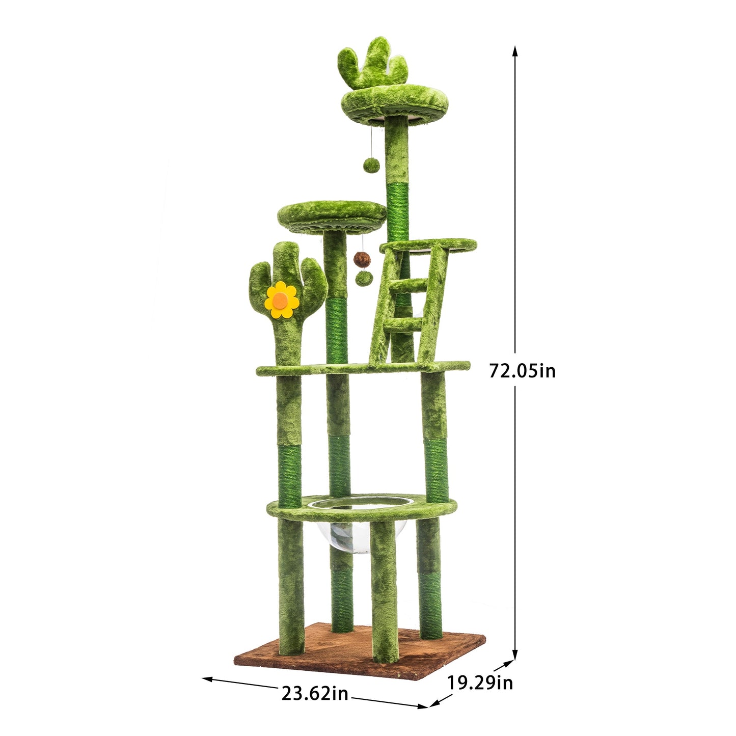 72in cactus cat tree by HouseOfZazla with green plush, multiple platforms, sisal posts on Tampa Home & Garden Store