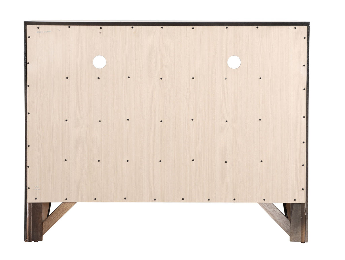 Media chest natural wood veneer with black trim, exposed back panel and legs, HouseOfZazla on Tampa Home & Garden Store