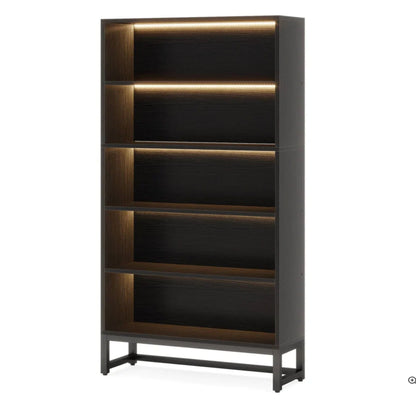 5-tier heavy-duty bookshelf HouseOfZazla with powder-coated steel frame and dark brown shelves on Tampa Home & Garden Store