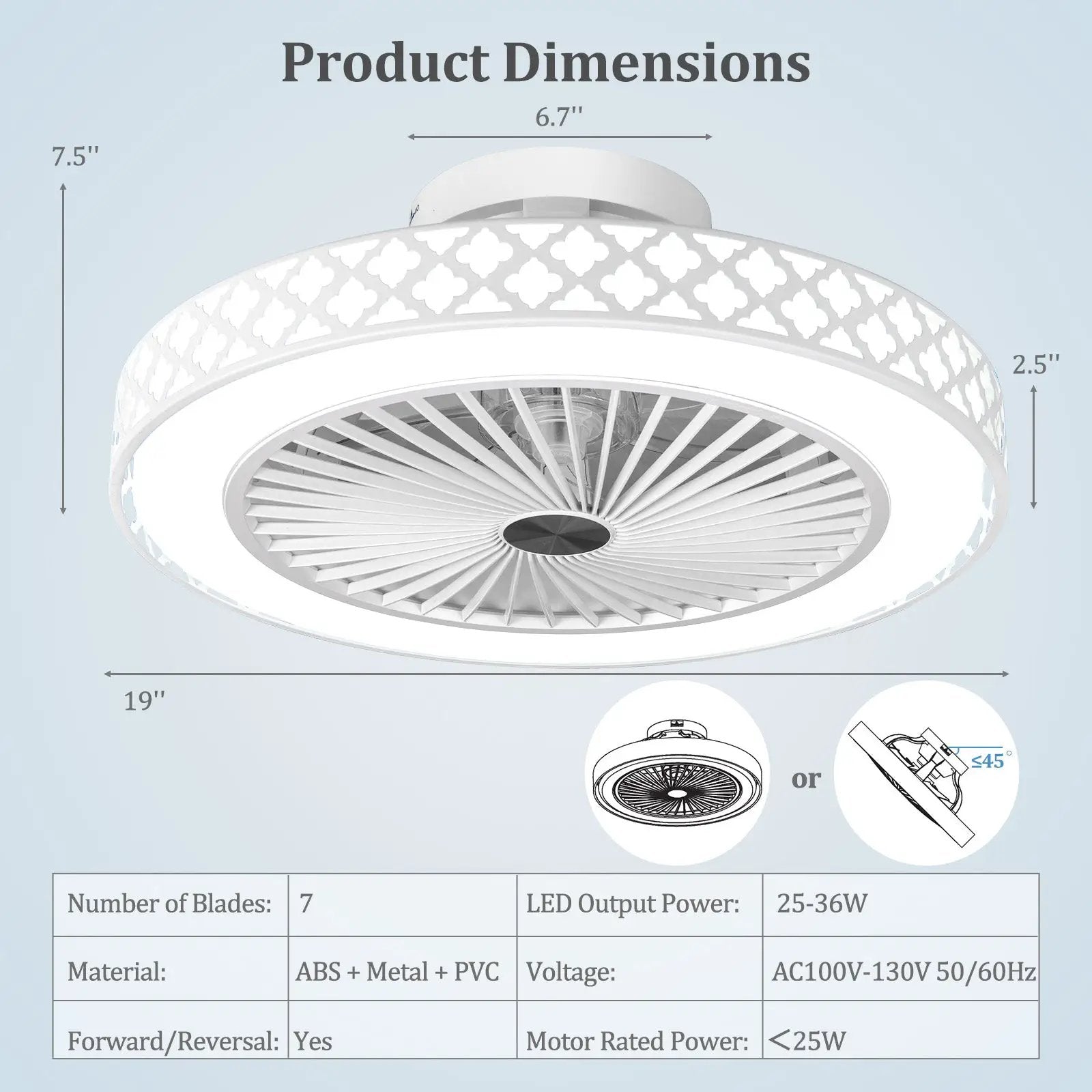 DirectDeals 19 Inch White Ceiling Fan with Light, low-profile flush mount, 7 blades on Tampa Home & Garden Store