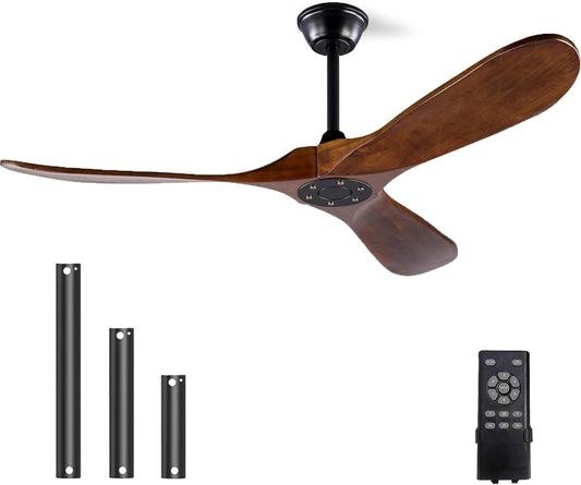 52 Inch Solid Wood Ceiling Fan 3-Blade DC Motor Remote - Tampa Home & Garden Store