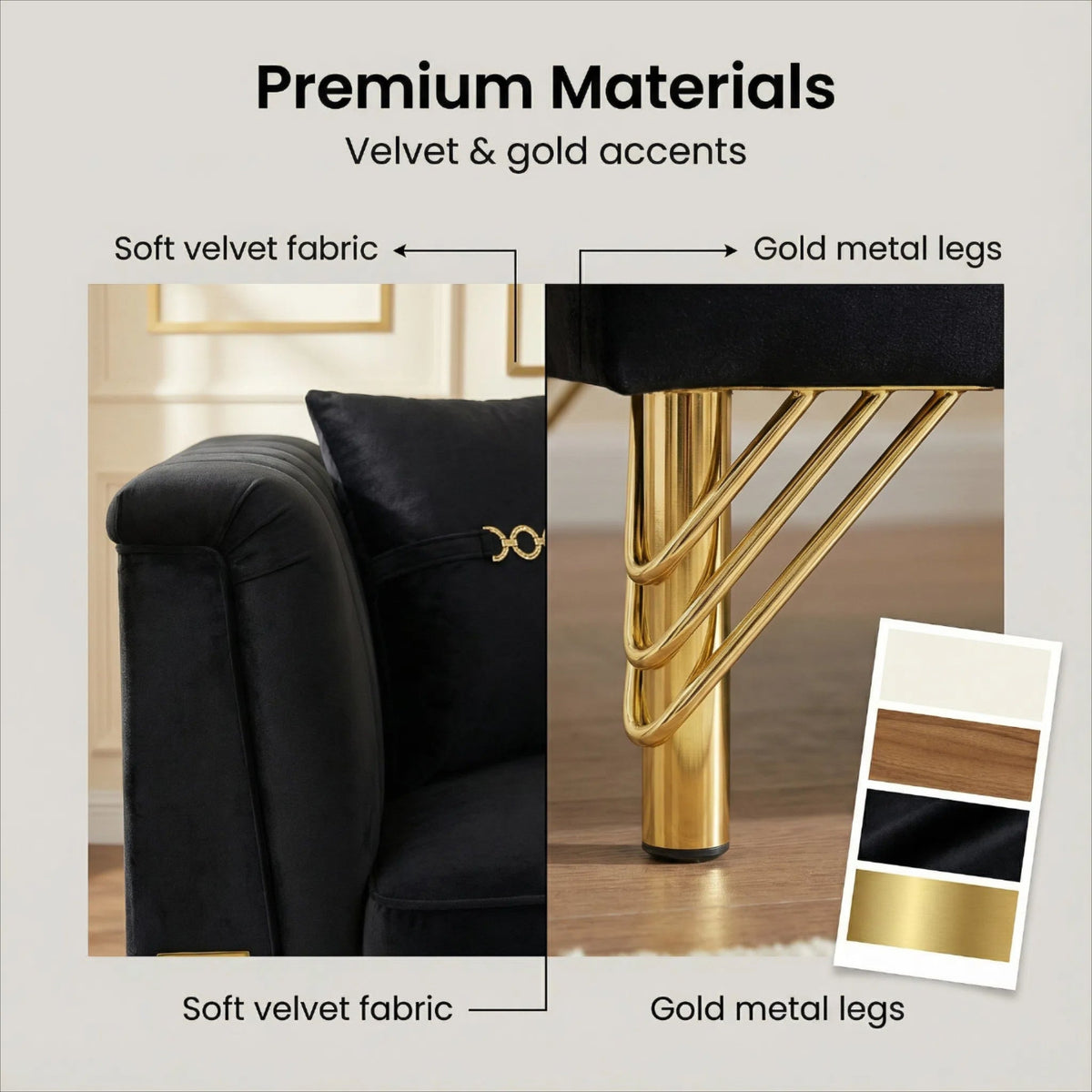 Modern Velvet Three Seater Sofa for Living Rooms