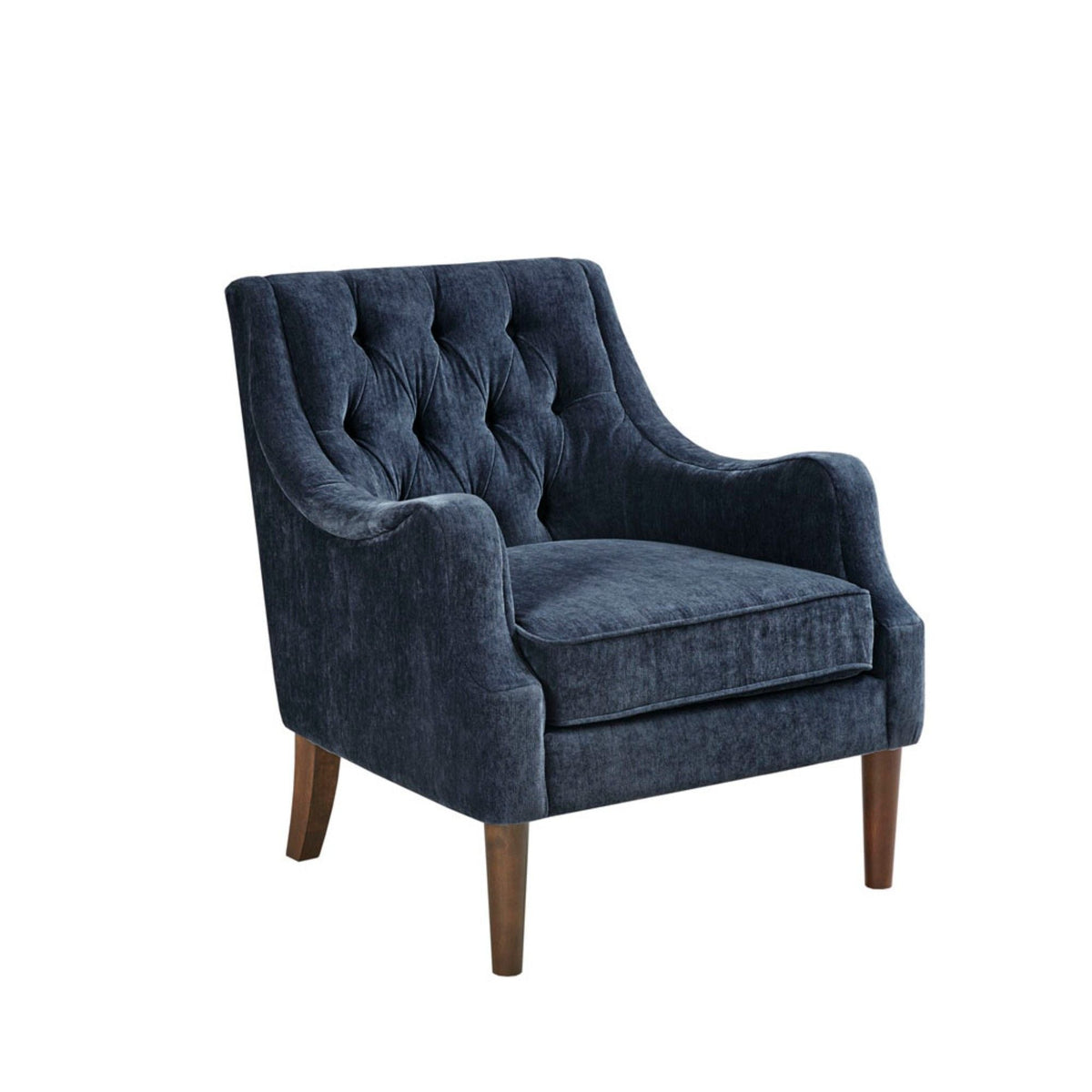 Blue-gray velvet button-tufted accent chair with removable cushion, wooden legs HouseOfZazla on Tampa Home & Garden Store