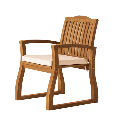 Della Wood Armchairs set of 2 outdoor dining chairs with cream cushions and slatted backs on Tampa Home & Garden Store