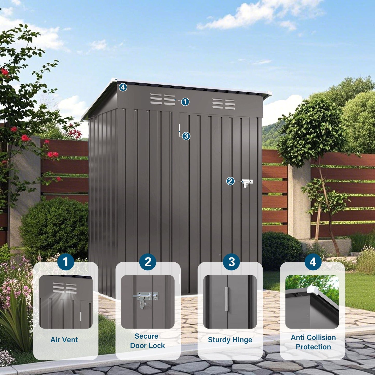 5 X 3 Ft Metal Shed with a Gray Pitched Roof