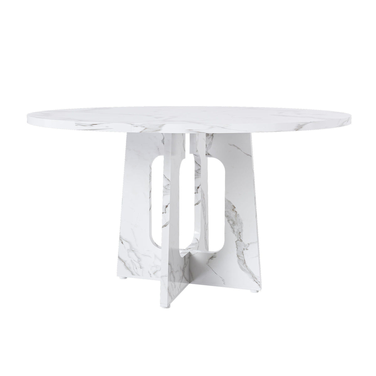 Round marble dining table for 4 with white veined top and pedestal base HouseOfZazla on Tampa Home & Garden Store
