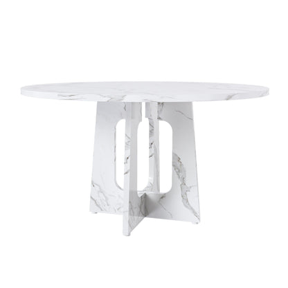 Round marble dining table for 4 with white veined top and pedestal base HouseOfZazla on Tampa Home & Garden Store
