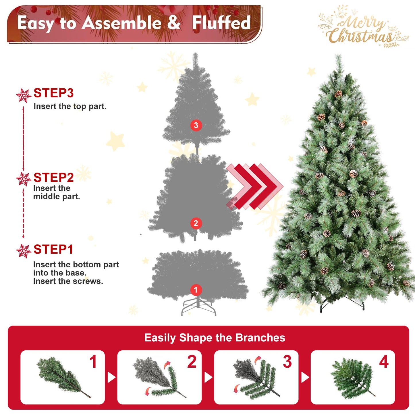 8 Ft The Full-Bodied Pre-Decorated Pinecone Christmas Tree by HouseOfZazla with pinecone accents on Tampa Home & Garden Store