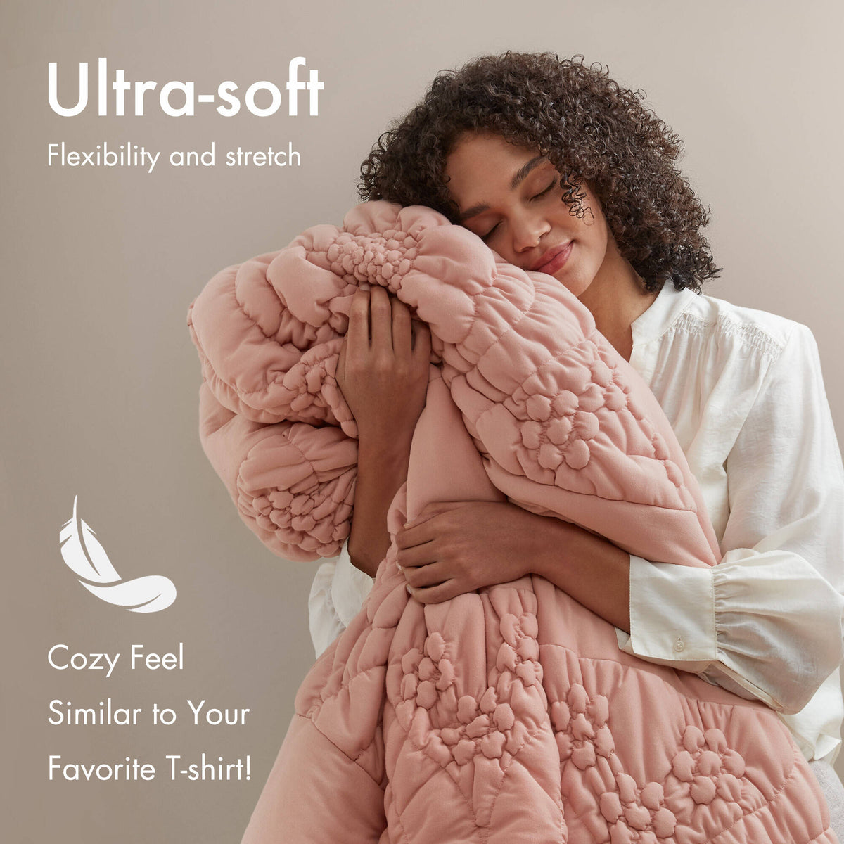 3-Piece Full/Queen Comforter Set by HouseOfZazla, pink quilted plush bedding on Tampa Home & Garden Store