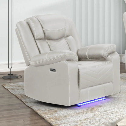 Challenger LED Power Recliner Chair cream leather by Unique Piece Furniture with blue LED glow on Tampa Home & Garden Store