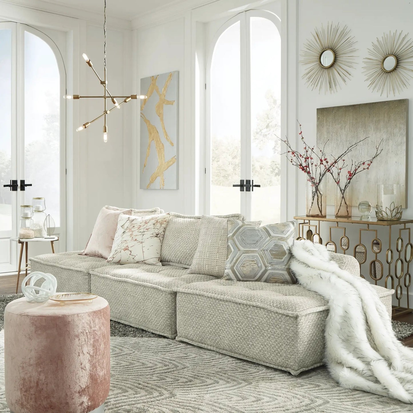 Bales sectional sofa, light gray textured fabric, stationary by Unique Piece Furniture on Tampa Home & Garden Store
