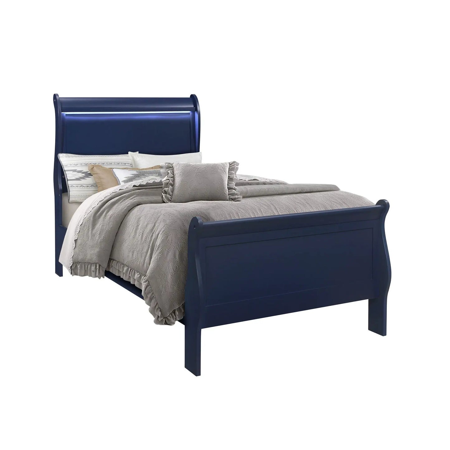 Charlston Bed with LED Lighting, Sleigh Style