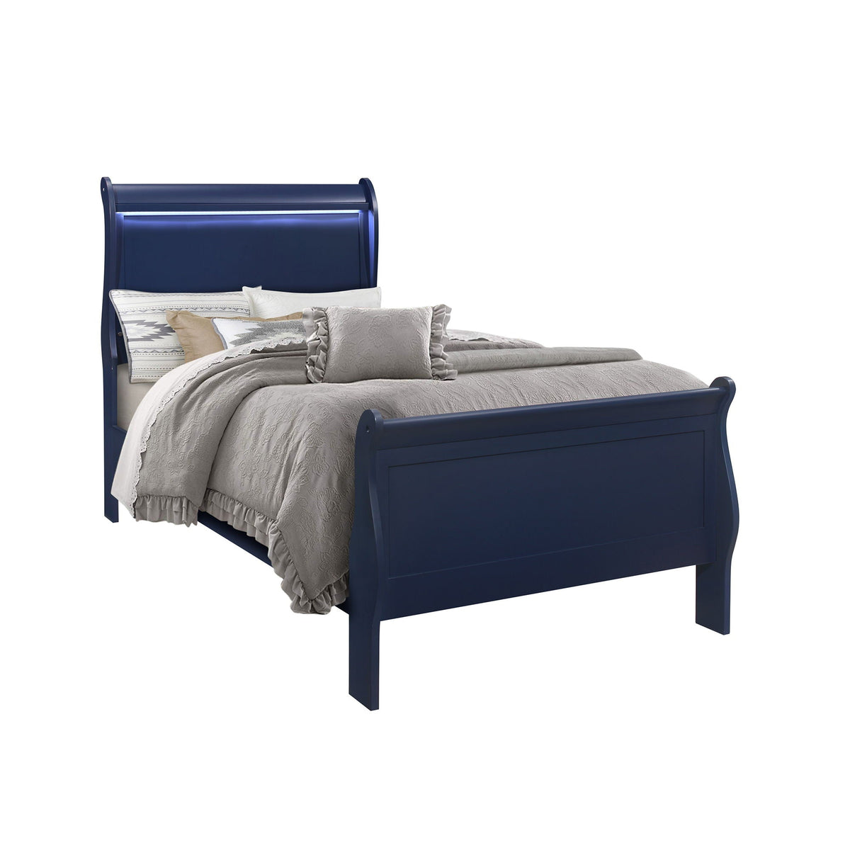 Charlston - Bed With LED navy blue sleigh bed by HouseOfZazla on Tampa Home & Garden Store