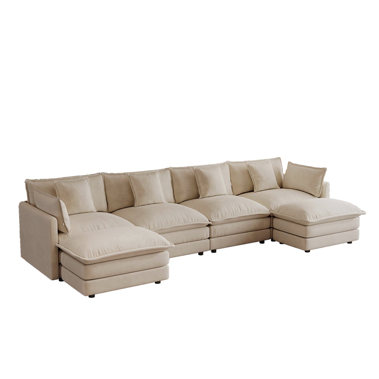 Oversized U Shaped Sofa and Two Chenille Ottomans