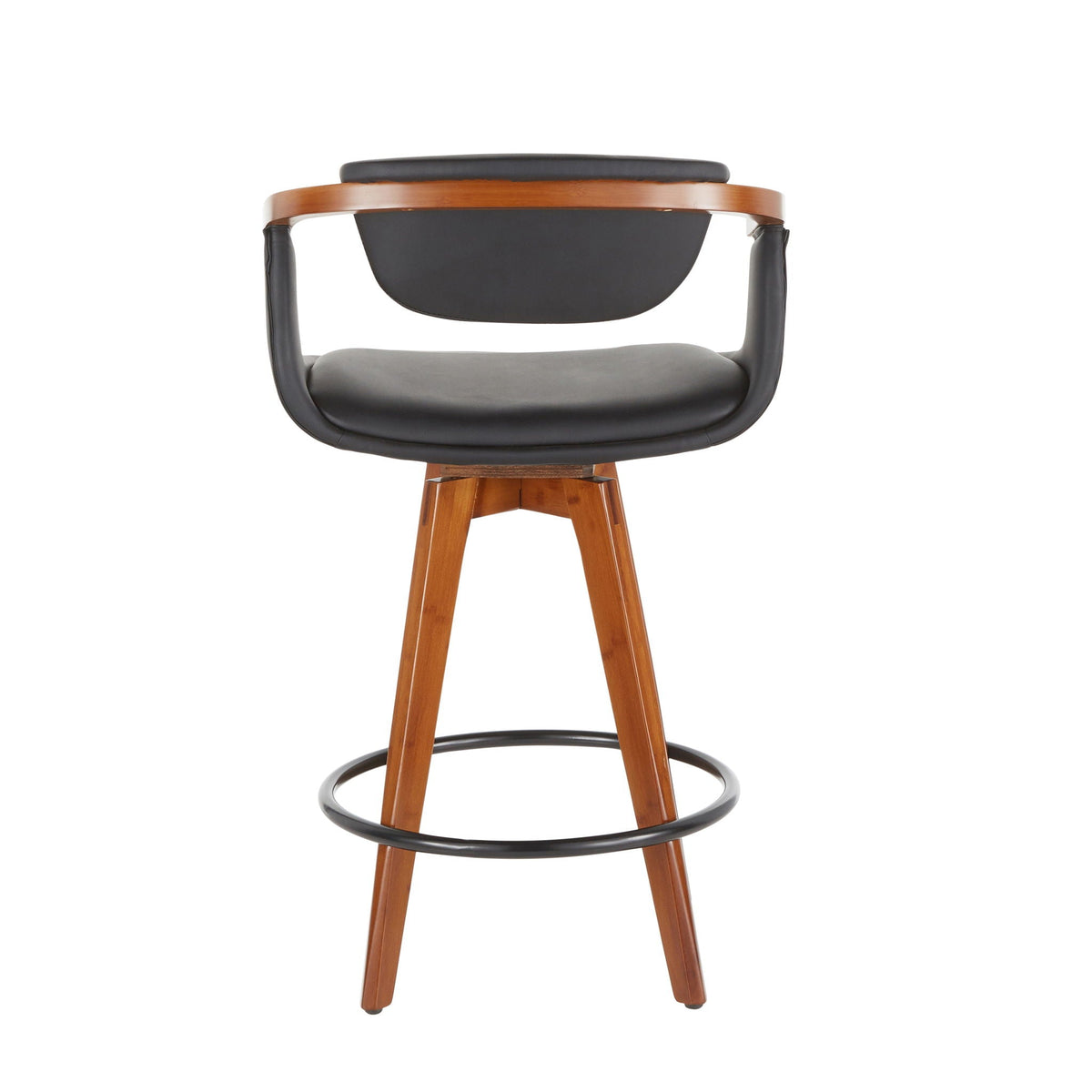 Mid Century Modern Counter Stool with Swivel Seat black faux leather seat wood legs on Tampa Home & Garden Store