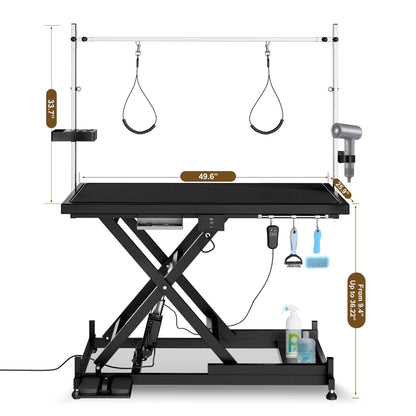 Super Deluxe Electric Pet Grooming Table height adjustable dual arms black metal on Tampa Home & Garden Store