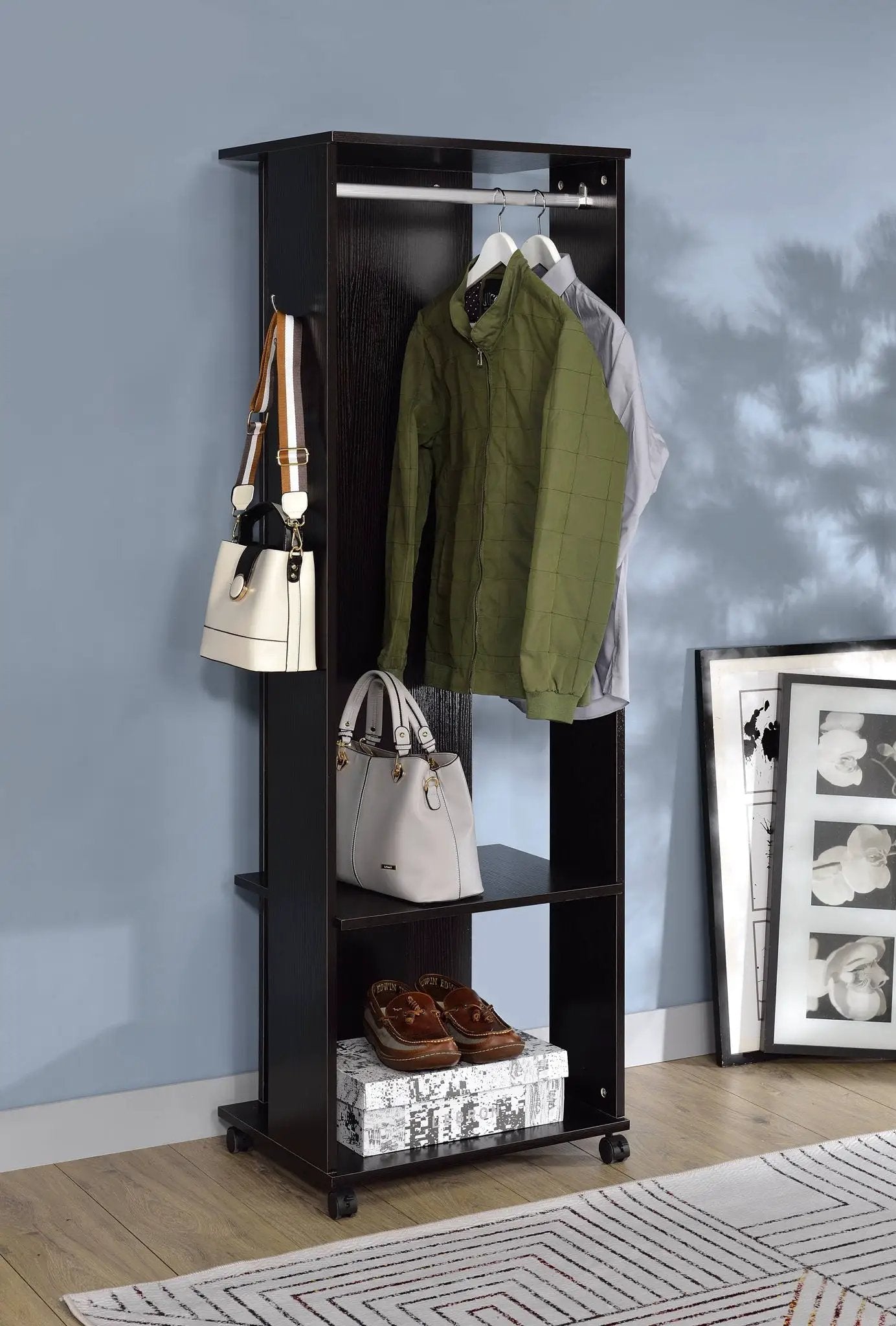 Kolen Hall Tree Espresso by Unique Piece Furniture with hanging rod and dark wood finish on Tampa Home & Garden Store