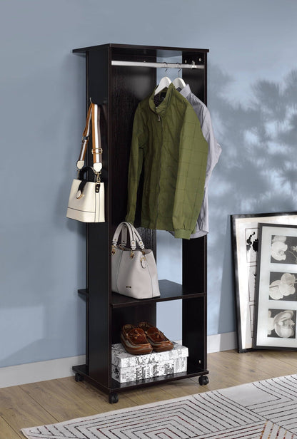 Kolen Hall Tree with Full-Length Mirror, Espresso finish, hanging rod and shelves on Tampa Home & Garden Store