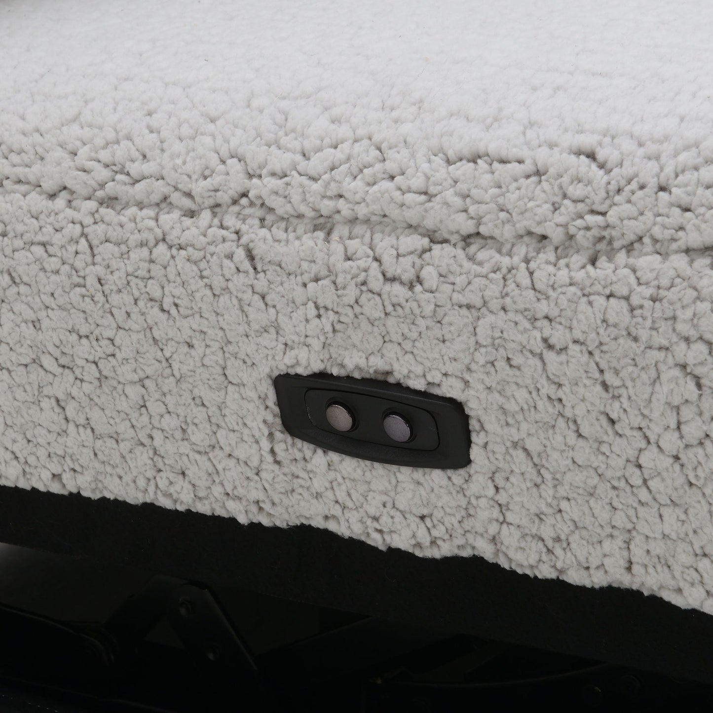 Power recliner control panel with three round knobs on white shag carpet on Tampa Home & Garden Store