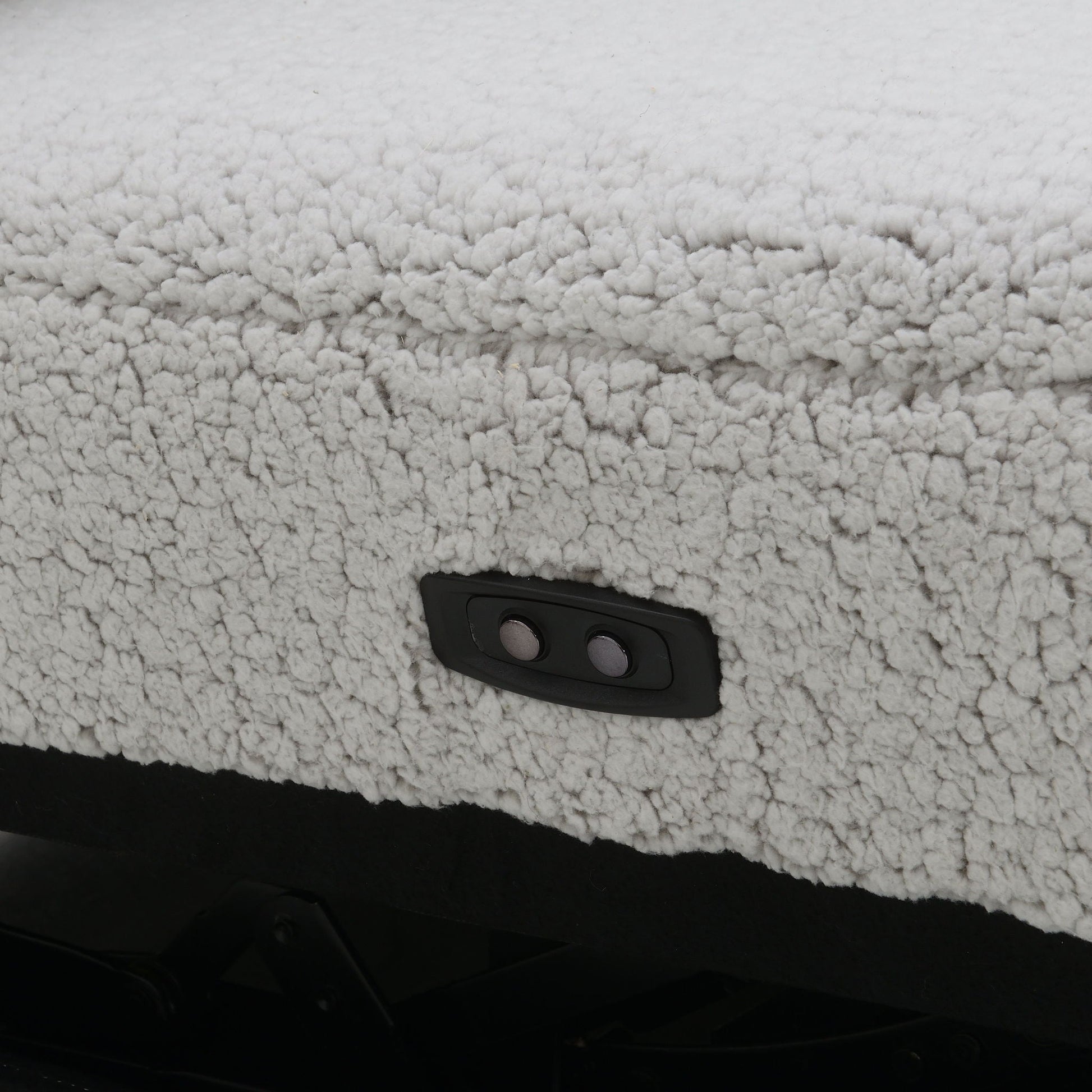 Power recliner control panel with three round knobs on white shag carpet on Tampa Home & Garden Store