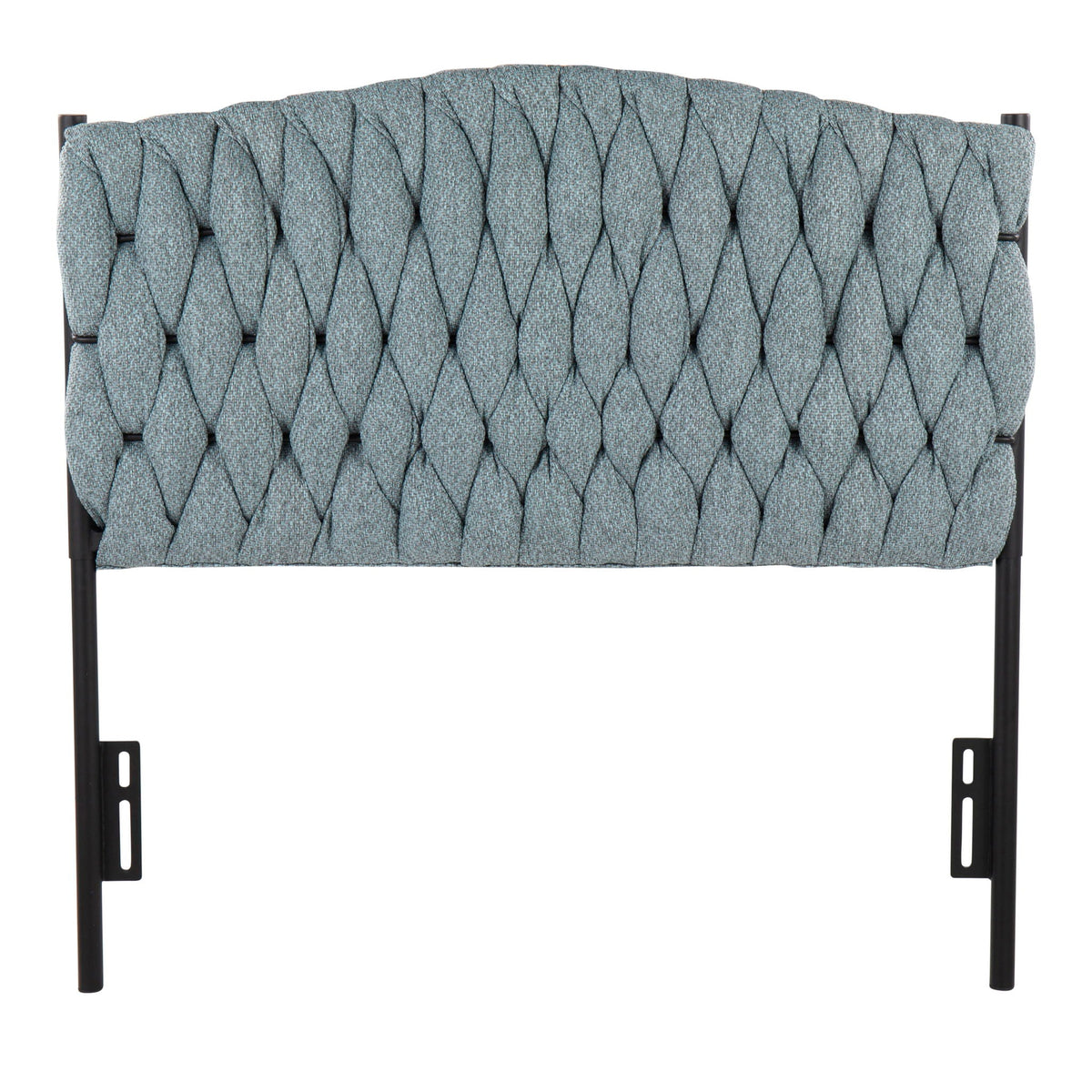 Braided Matisse twin upholstered headboard in bluegray fabric with tufting and black metal frame on Tampa Home & Garden Store
