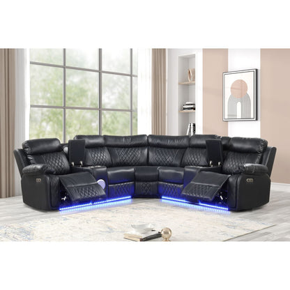 Lacrosse power reclining sectional sofa in black leather with blue LED by HouseOfZazla on Tampa Home & Garden Store