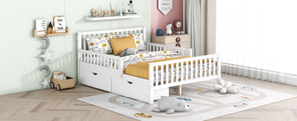 White platform bed by HouseOfZazla with dual guardrails and two under-bed drawers on Tampa Home & Garden Store