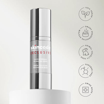Face serum Skincode Exclusive anti-wrinkle in a sleek silver metal bottle on Tampa Home & Garden Store
