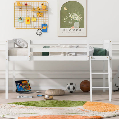 Low loft bed with adjustable ladder, white wood frame by HouseOfZazla on Tampa Home & Garden Store