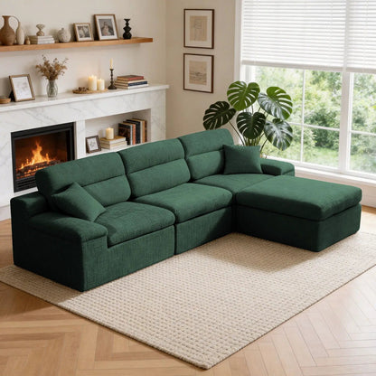 Corner chaise sofa in green fabric with high backrest 2-piece set by Unique Piece Furniture on Tampa Home & Garden Store