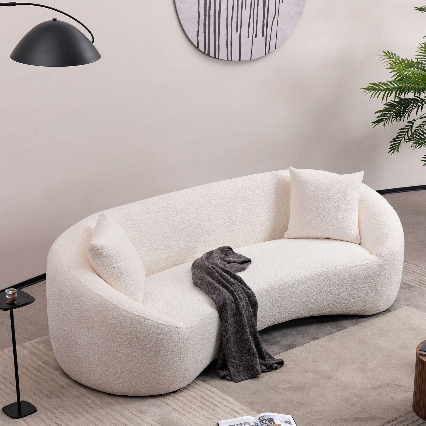White Curved Three Seater Sofa For Living