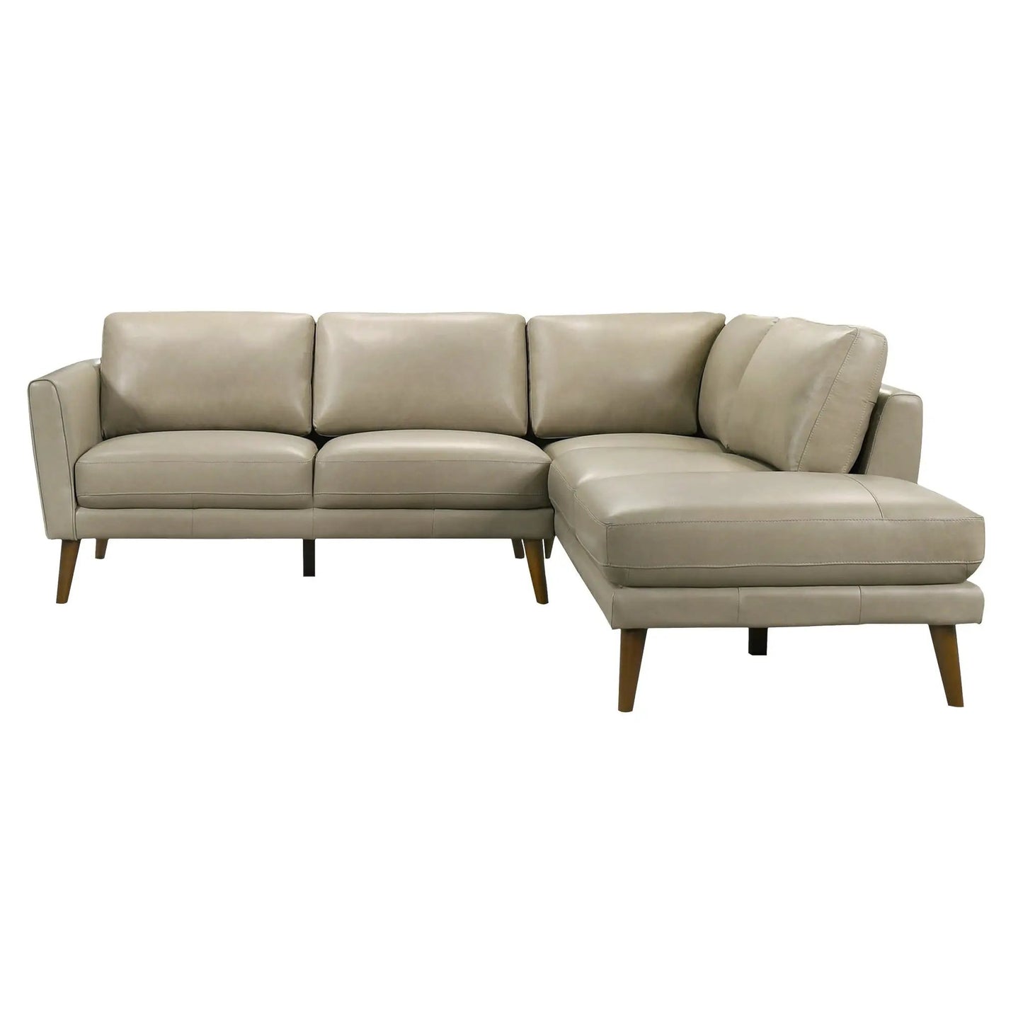 Benson sectional sofa with chaise in beige leather by Unique Piece Furniture, wood legs on Tampa Home & Garden Store