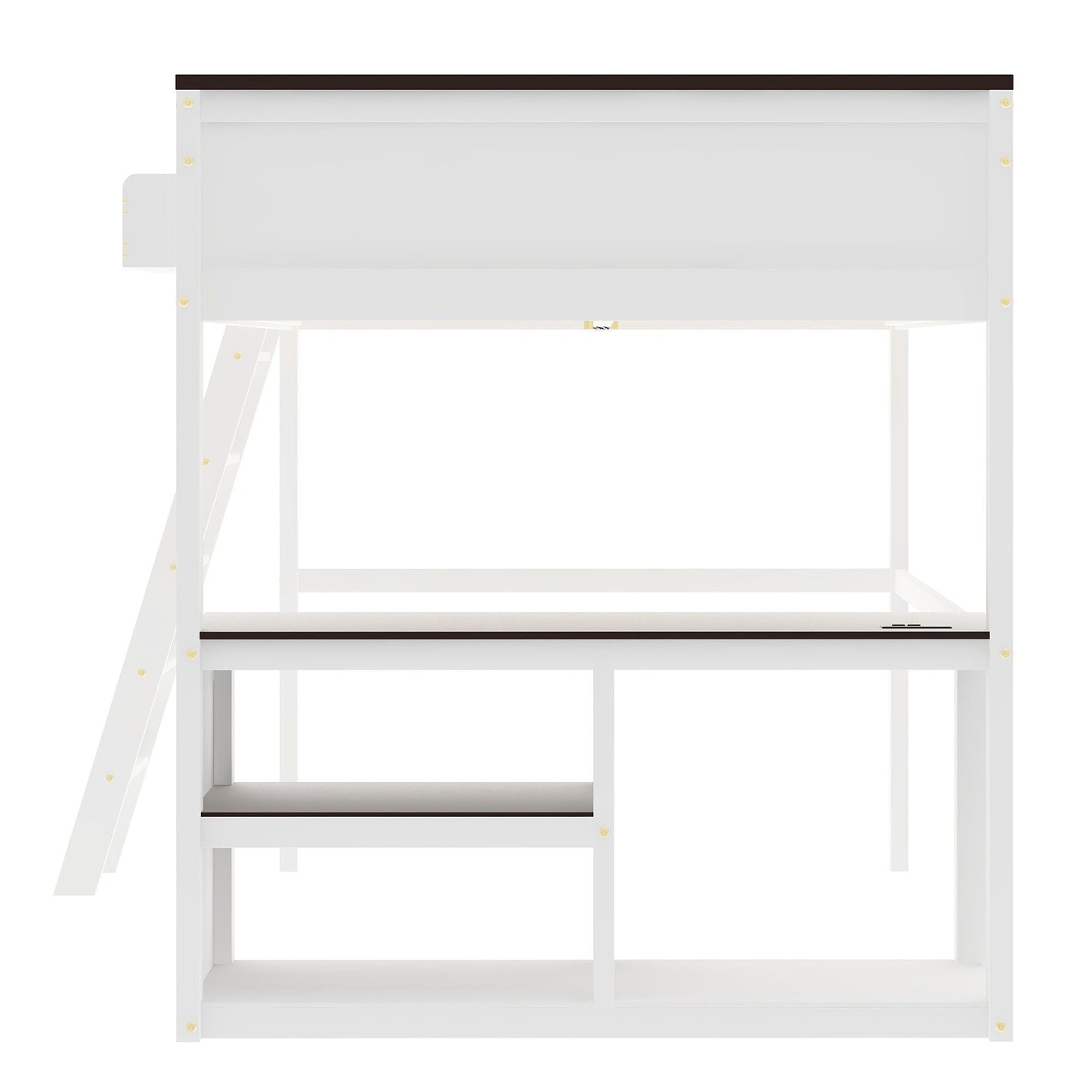 Queen Size Loft Bed with Desk in white, open shelf and USB charging station HouseOfZazla on Tampa Home & Garden Store