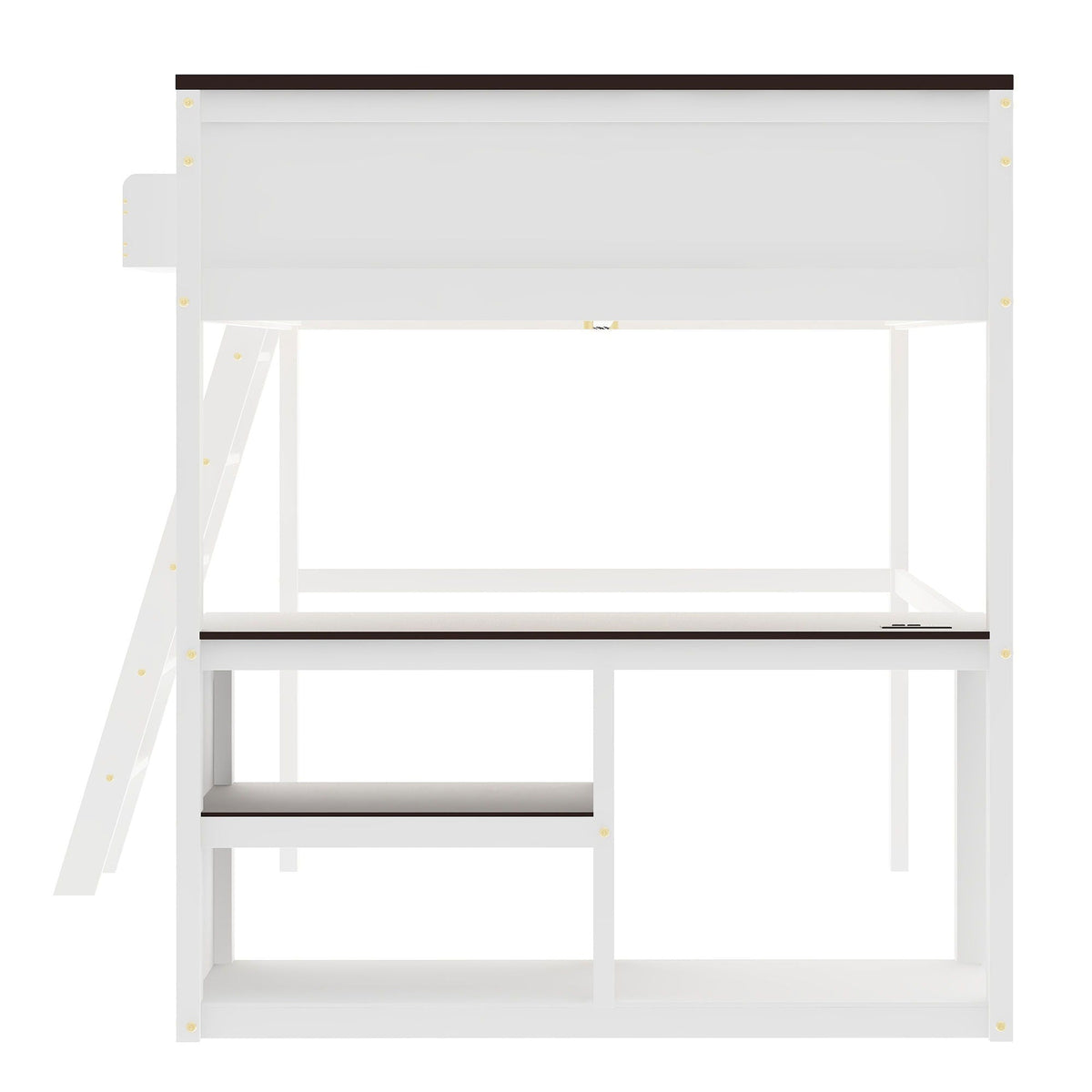 Queen Size Loft Bed with Desk in white, open shelf and USB charging station HouseOfZazla on Tampa Home & Garden Store