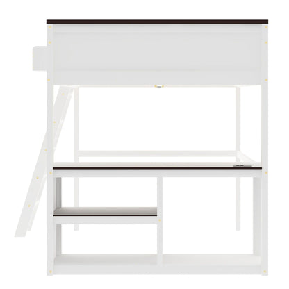 Queen Size Loft Bed with Desk in white, open shelf and USB charging station HouseOfZazla on Tampa Home & Garden Store
