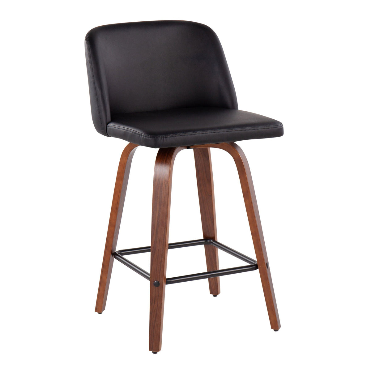 Toriano counter stool set of 2 fixed height with square footrest, black faux leather on Tampa Home & Garden Store