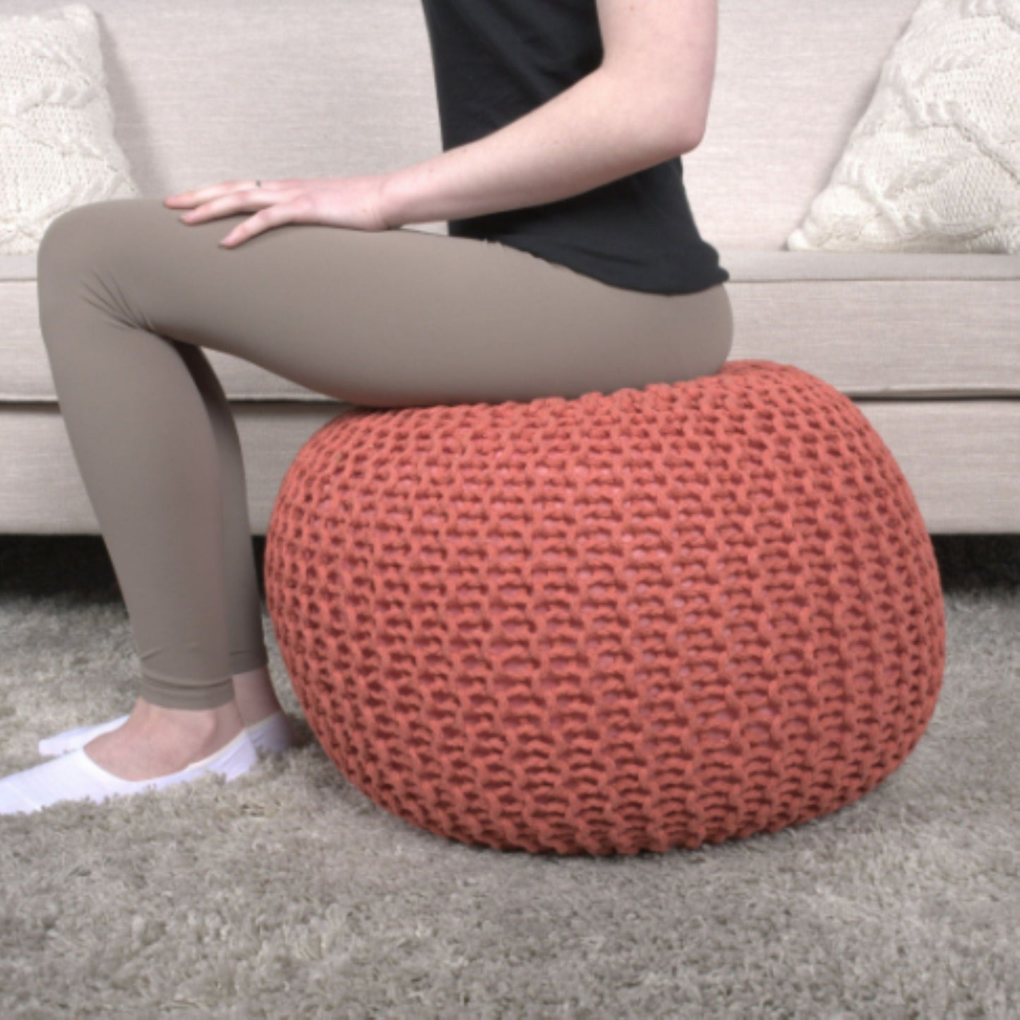 Bordeaux Knitted Pouf Ottoman and Floor Cushion