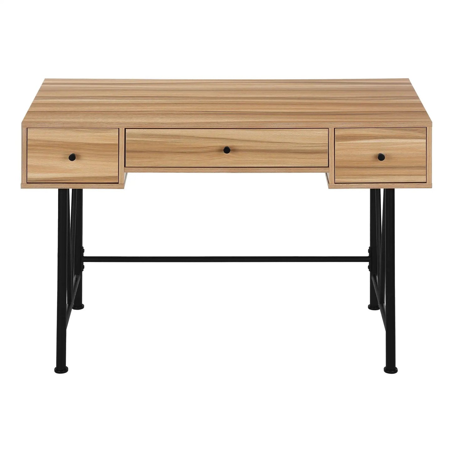 Computer desk for home office with storage drawers, light oak finish, black metal legs on Tampa Home & Garden Store