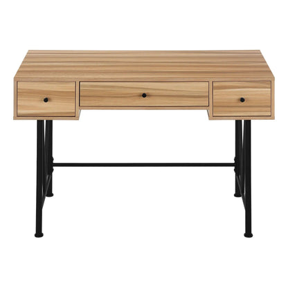 Computer desk for home office with storage drawers, light oak finish, black metal legs on Tampa Home & Garden Store