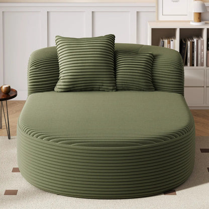 Modern Chaise Lounge Sofa Boneless Couch in green ribbed fabric with two supportive pillows on Tampa Home & Garden Store