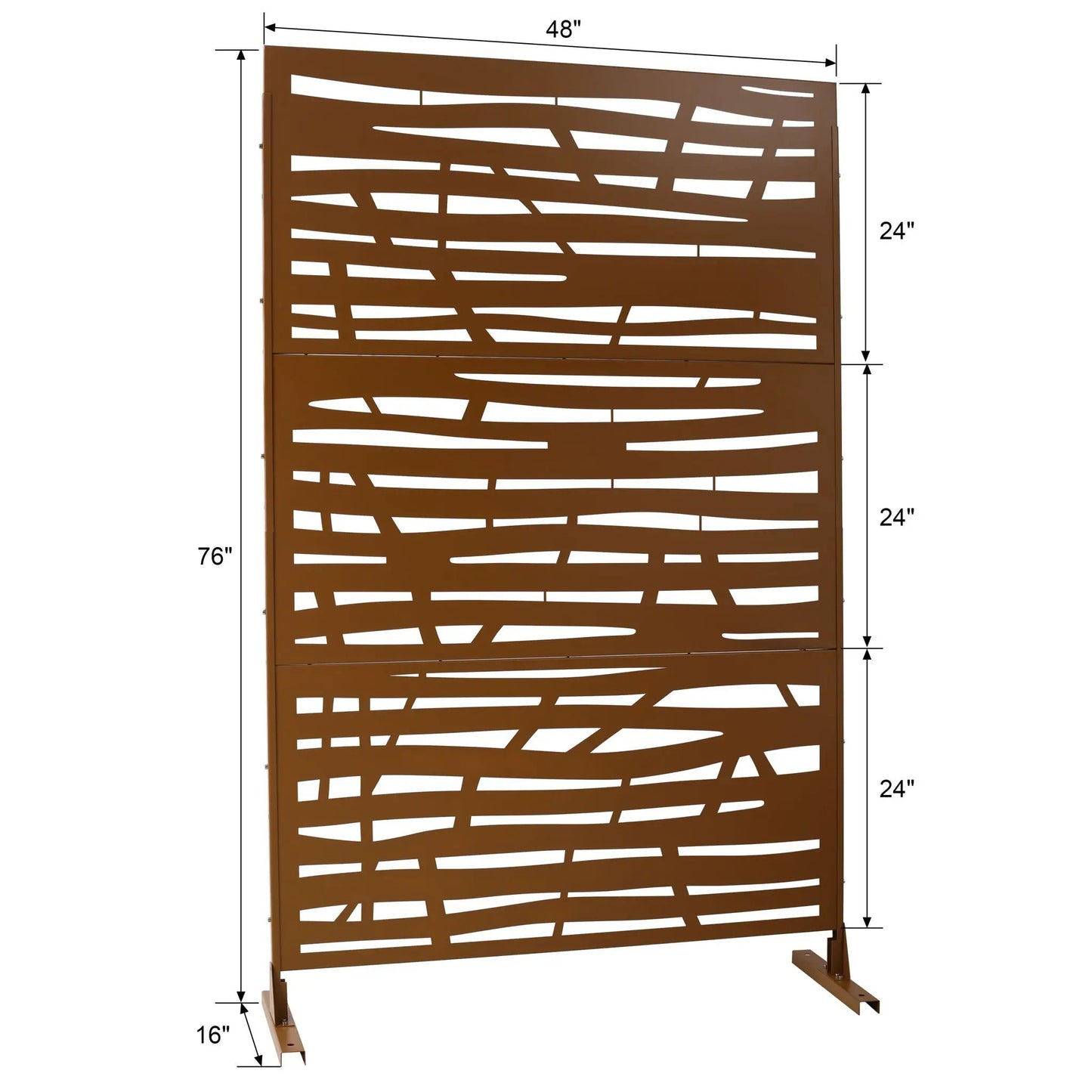 Outdoor & Indoor Privacy Screen metal room divider brown with abstract slats, 48in x 76in on Tampa Home & Garden Store
