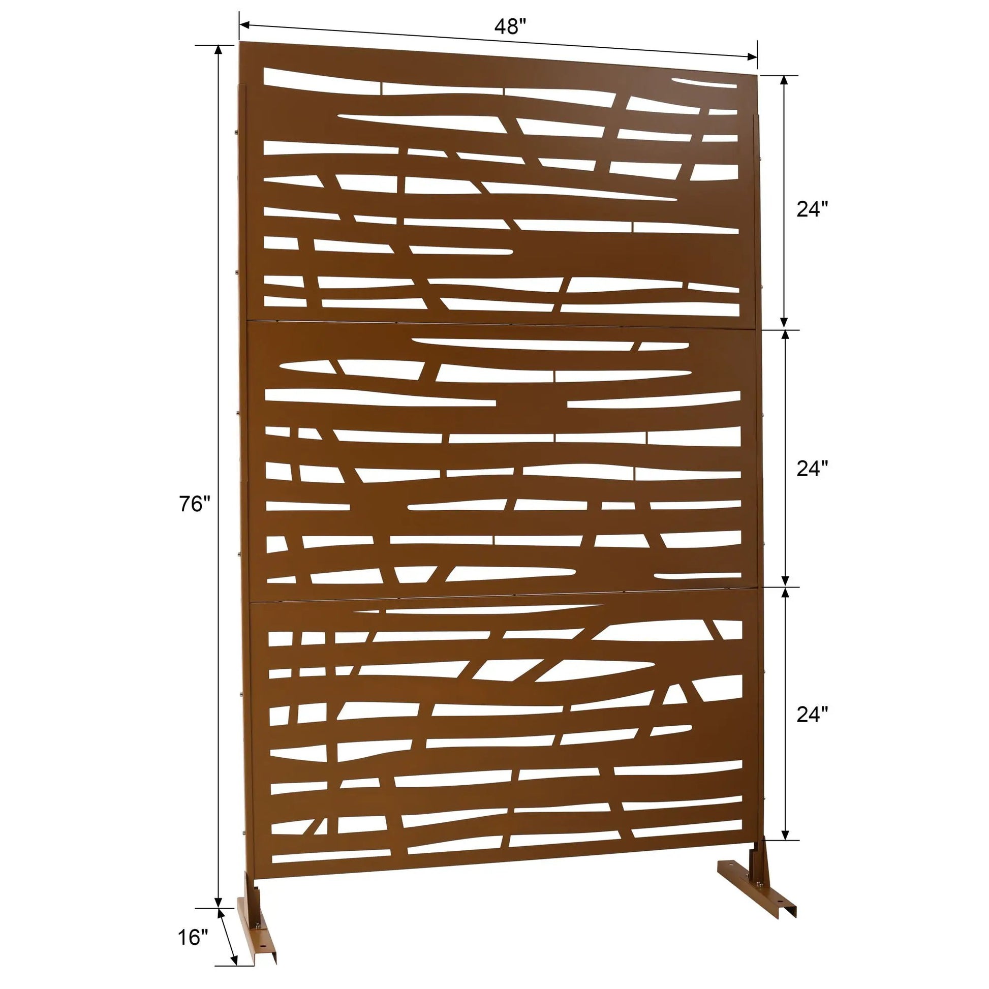 Outdoor & Indoor Privacy Screen metal room divider brown with abstract slats, 48in x 76in on Tampa Home & Garden Store